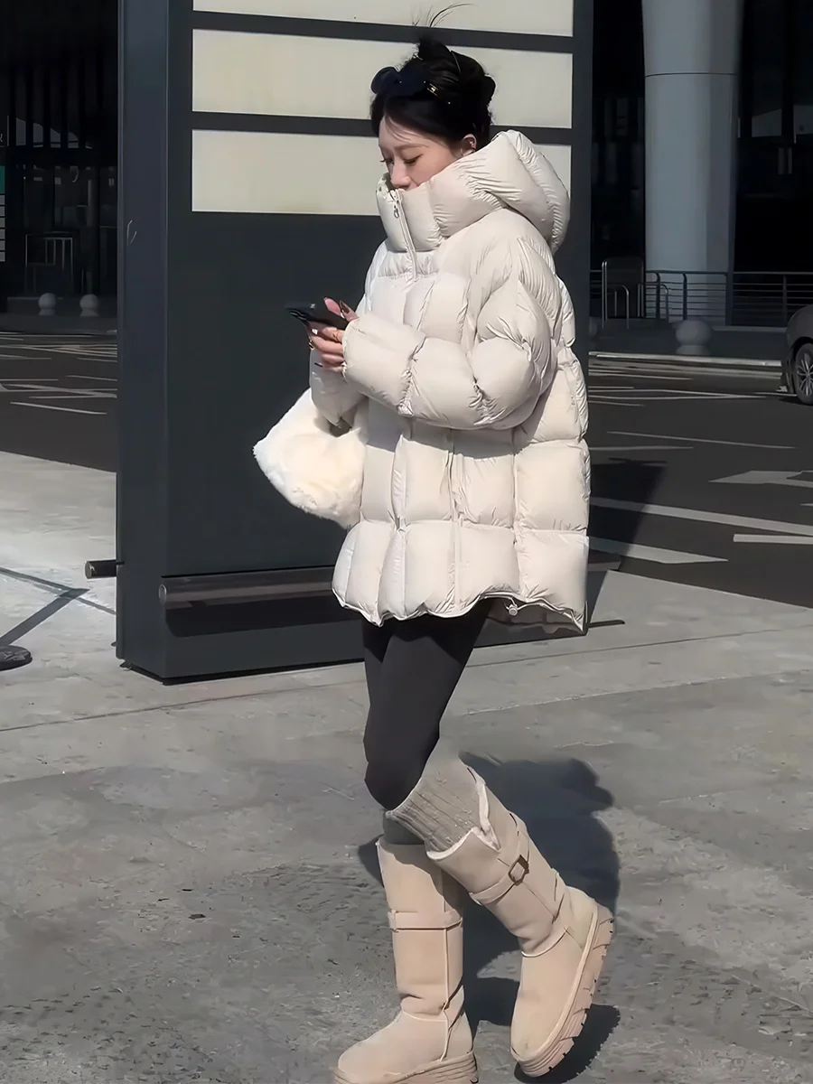 Invierno 2025 mujer Casual Sle suelto blanco Du abajo Puffer Jaet Bouffant Sensation tamaño pequeño versátil Beige prendas de vestir exteriores