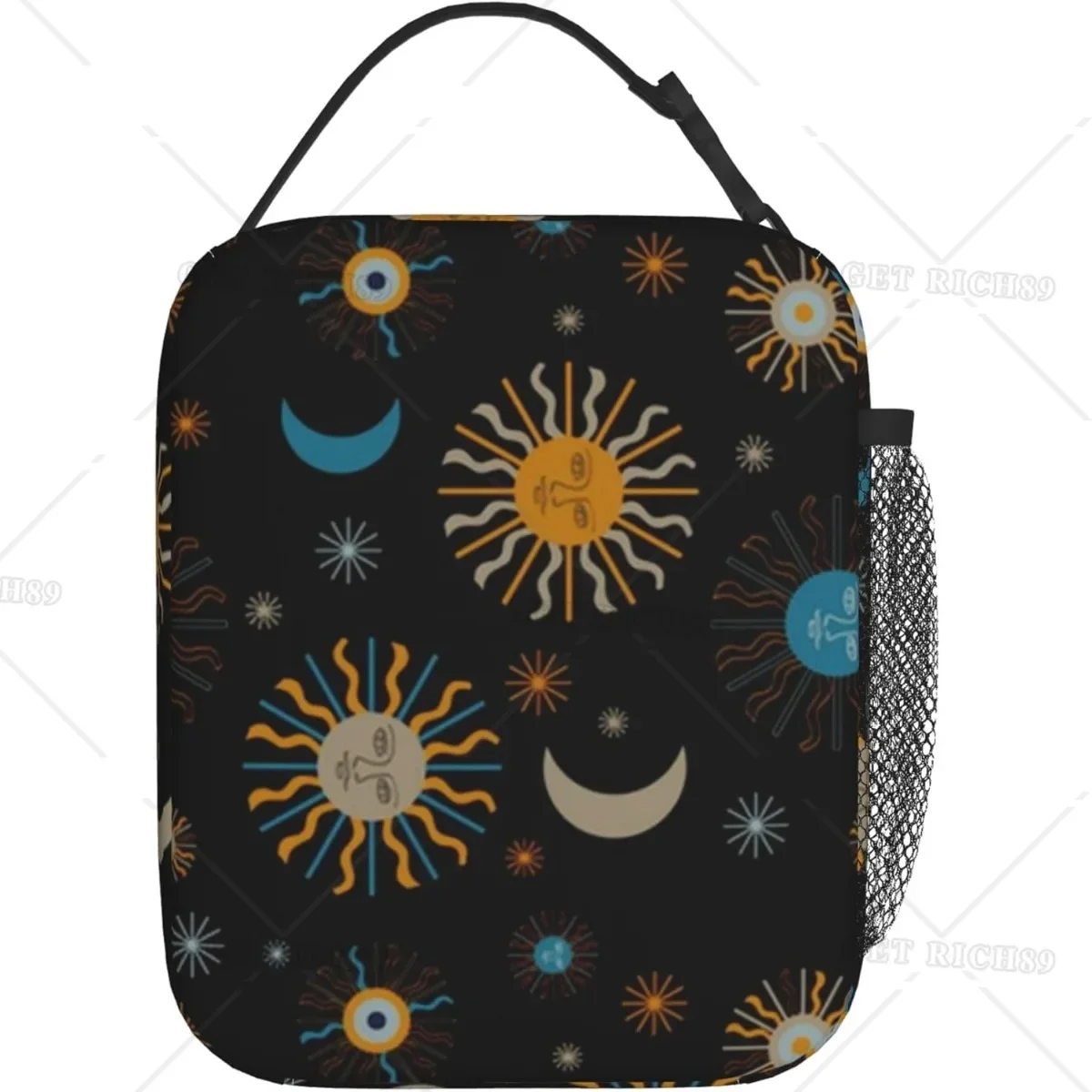 Bolsa de almuerzo artística con sol y luna para hombre y mujer, para trabajo, Picnic, barbacoa, contenedor de almuerzo impermeable, organización de aperitivos reutilizable portátil
