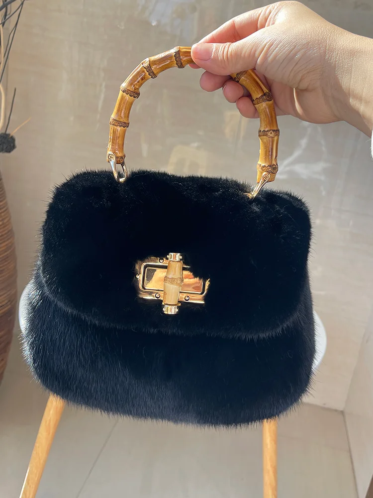 Premium Quality Natural Mink Women\'s Handbag New Style Trendy Fur Bag Fashionable Simple Versatile Knit Cell Phone Shoulder Bag