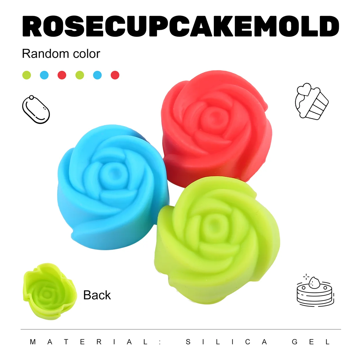 ¡Rápido! 10 Uds. Molde para hornear pasteles, molde para hacer gelatina de Chocolate, taza de galletas para muffins de rosas de silicona (colores aleatorios)