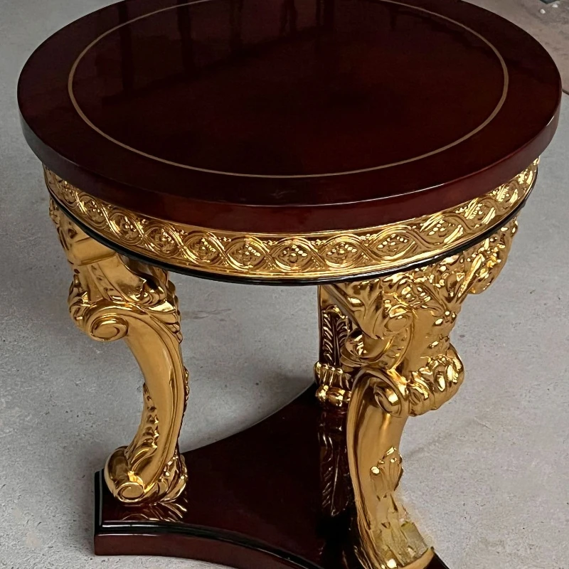 Luxury villa, parquet pure solid wood, gold foil high-light small side table, mini small corner table