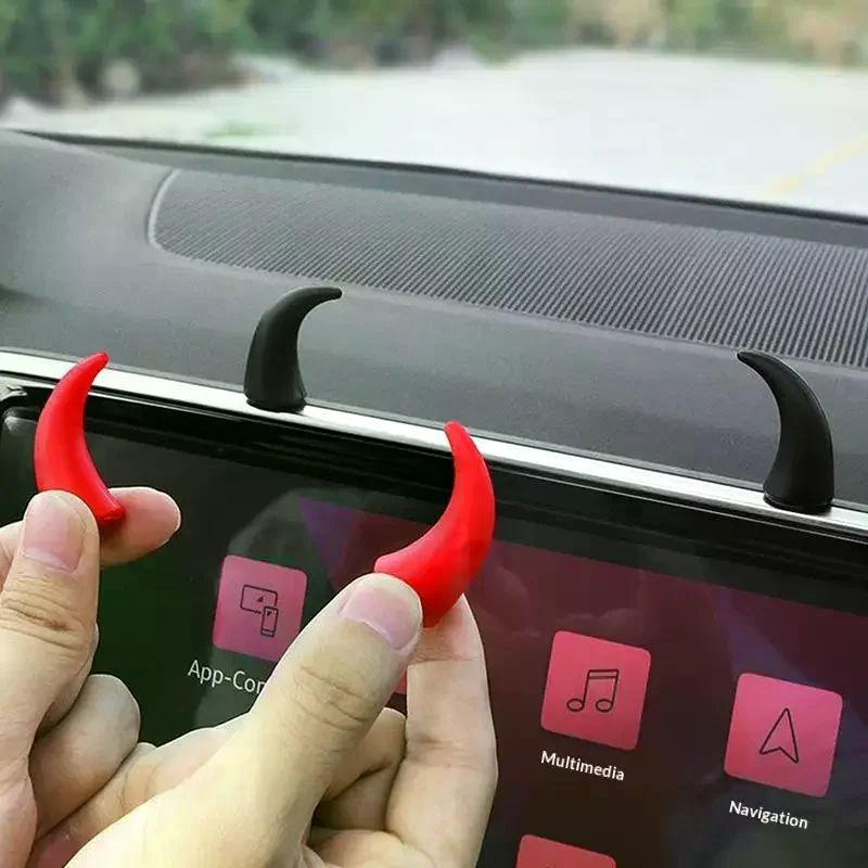 2pcs Car Mini Steering Wheel Devil Corner Decorative Sticker Cute Creative Dashboard Vehicle Air Vent Ornament