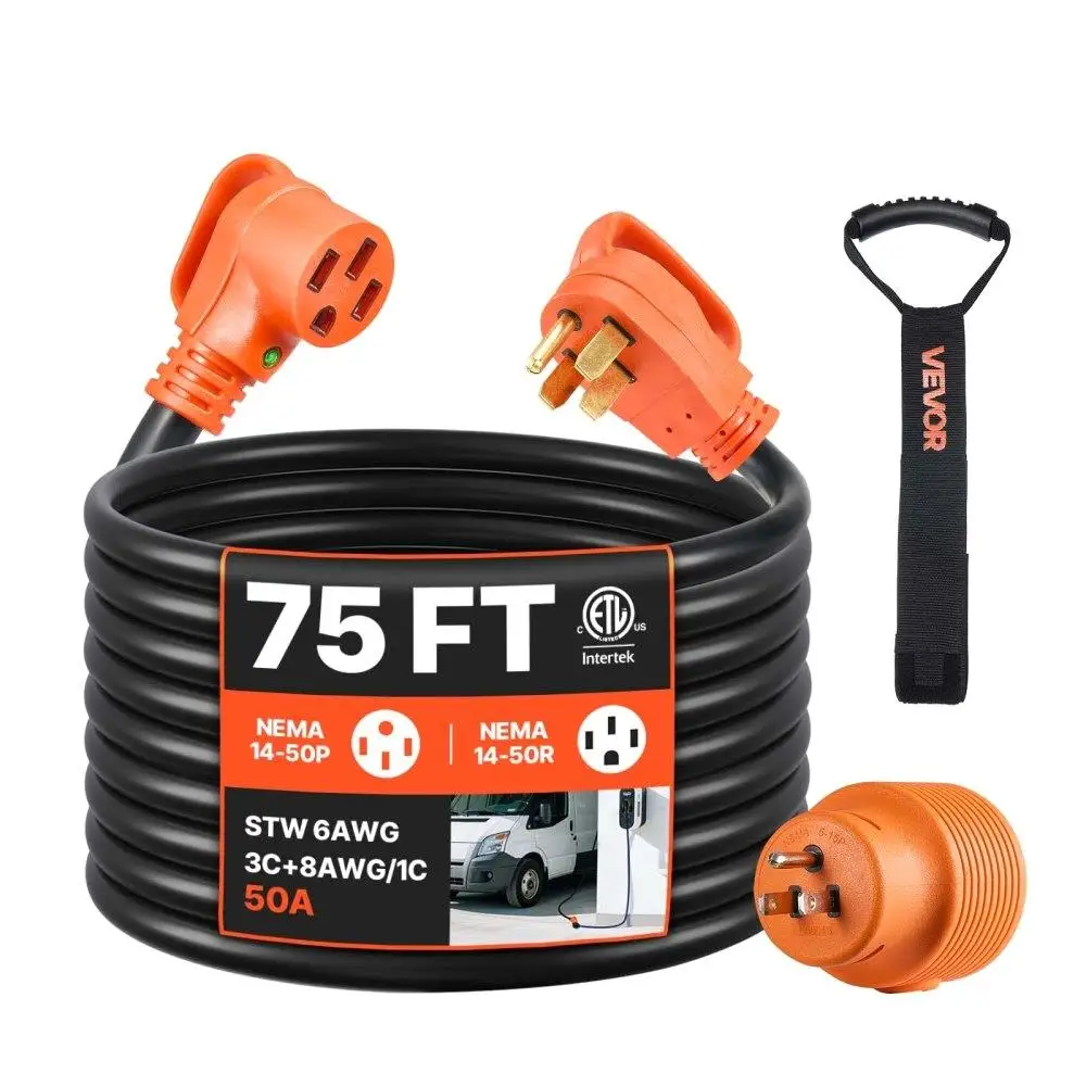 

75 FT 50A RV Extension for Cord STW 6/3 + 8/1 Gauge Wire NEMA 14-50P NEMA 14-50R ETL