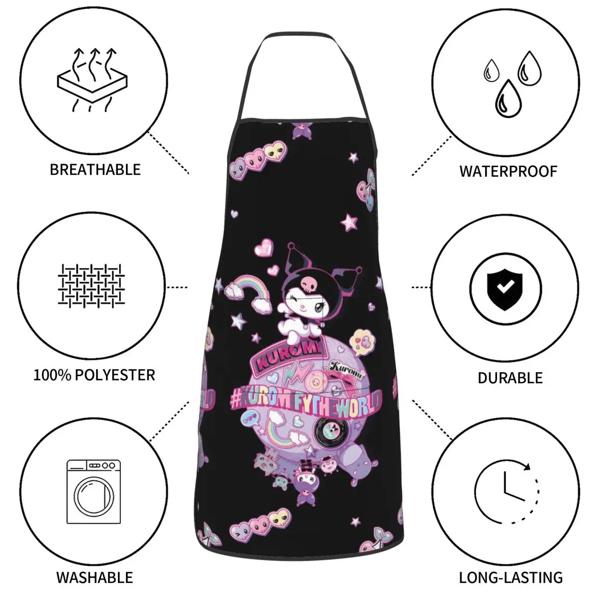 Kuromi Planet Aprons with Pocket for Men Women Chef Cooking Kitchen Apron Oil Proof Adjustable