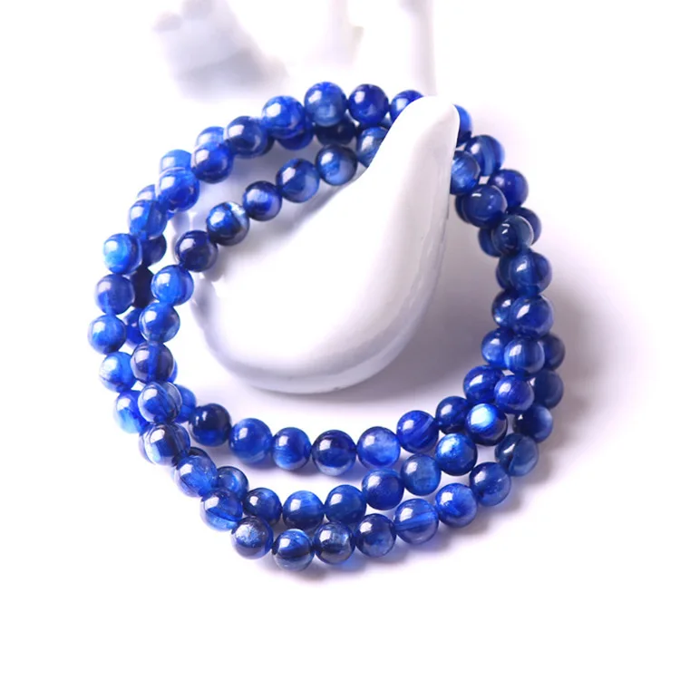 

Браслет из натурального синего кианита, 3 оборота, 6 мм, круглые бусины, эластичный, с эффектом кошачьего глаза, для женщин и мужчин, AAAAAA
