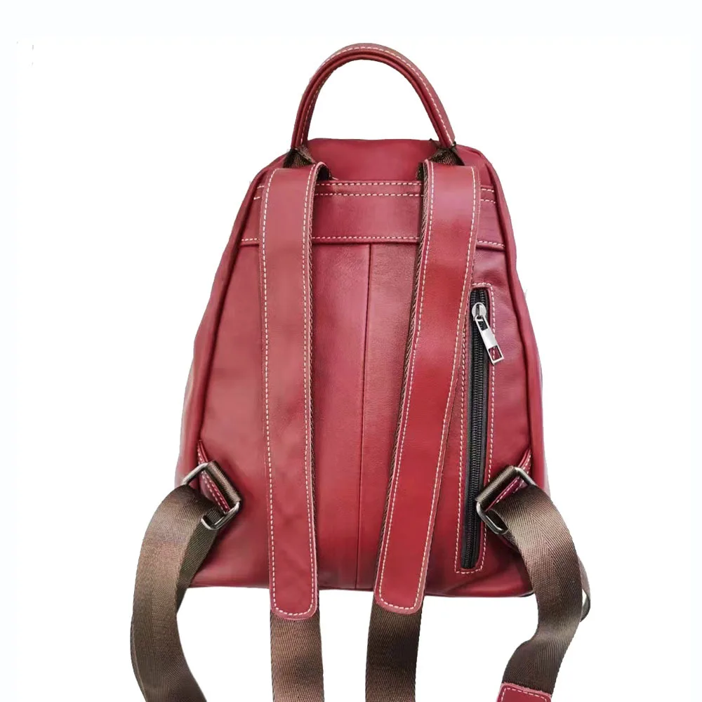 Casual Genuine Leather Backpack Woman Fasion Ladies Real Cow Leather Double Shoulder Bag Solid Cowhide Travel Bagss