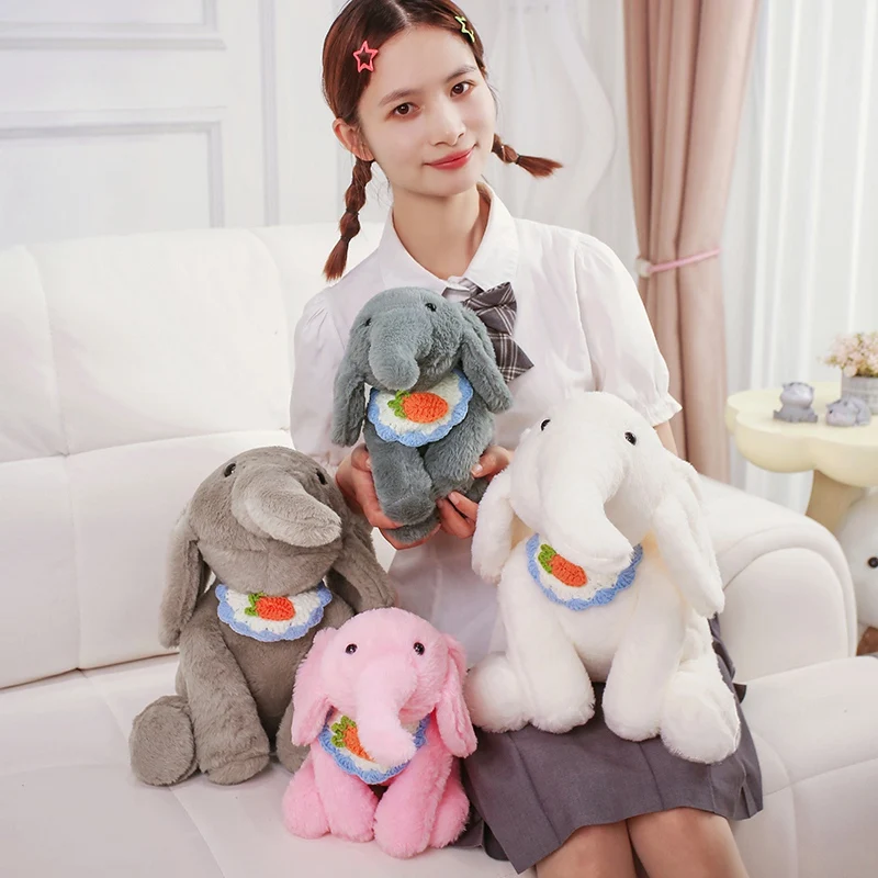 

Cute Lazy Little Elephant Plush Toys Cozy Fluffy Lying Prone Knitted-bibs Elephant Doll Lovely Throw Pillow Kawaii Home Decor