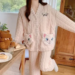 Autumn Winter Coral Fleece Cold Protection Maternity Pajamas Cartoon Confinement Suit Adjustable Elasticated Women Casual Suit