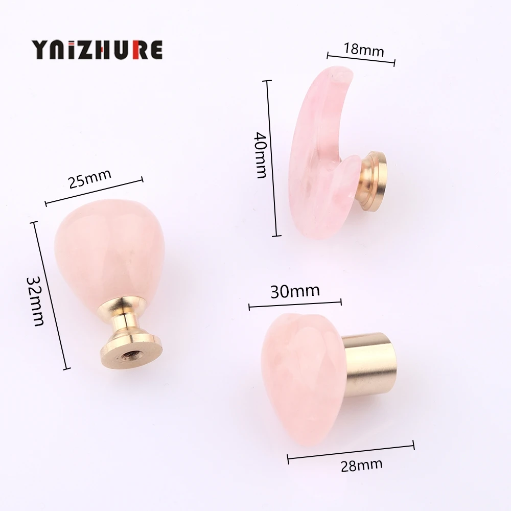 Natural Pink Crystal Rose Quartz Brass Single Hole Drawer Handmade Handle Cabinet Door Kitchen Hook Knob Wardrobe Door Handle