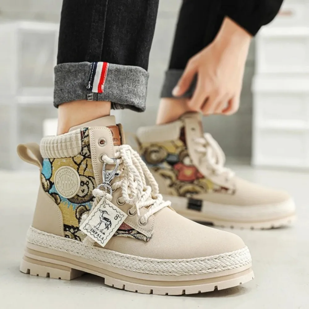 

Luxury Winter Men's Platform Boots Vintage Designer Ankle Boots Outdoor Lightweight Non-slip Hiking Boots Chaussure Hommes 2025