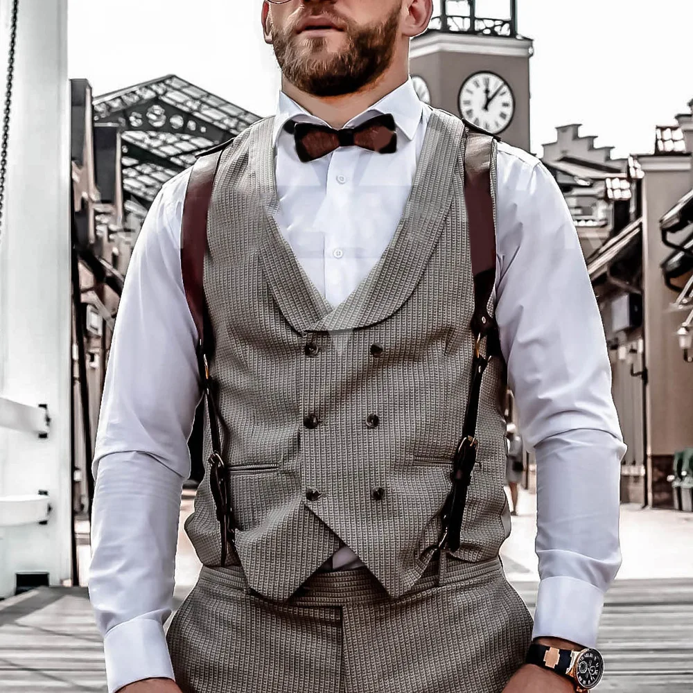 Men\'s Knight Brown PU Leather Suspenders Fashion Suit Shirt Suspenders Belt For Party Club Costume Men Gifts