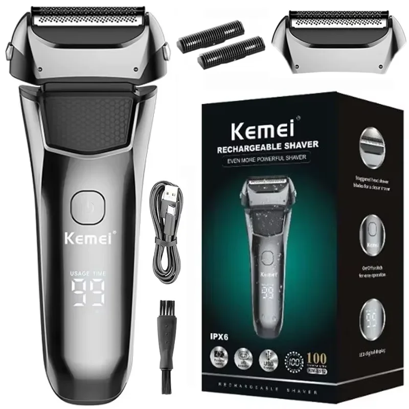 Kemei Electric Men's Shaver Facial Beard Wet & Dry Shaver Rechargeable Professional Shaver System