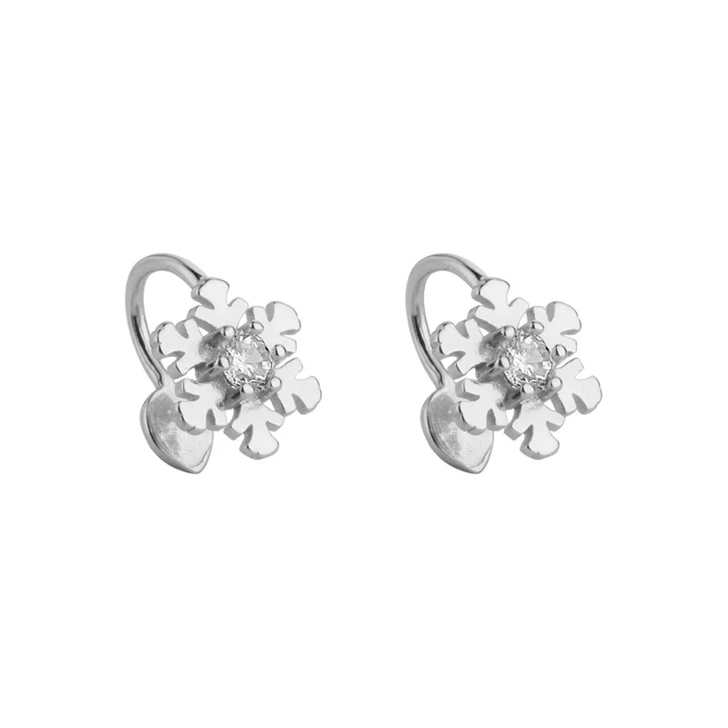 CIAXY Silver Color Inlaid Zircon Snowflake Ear Clip Without Pierced Earrings for Women  Christmas Gift Jewelry