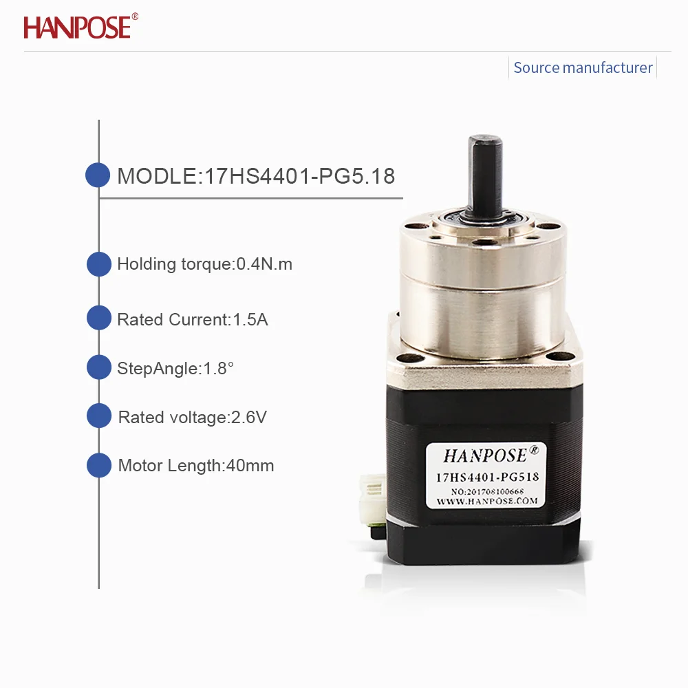 NEMA17 17HS4401-PG-5.18 1.5A 2.6V Planetary gear reduction stepper motor with high torque and high speed, factory direct sales