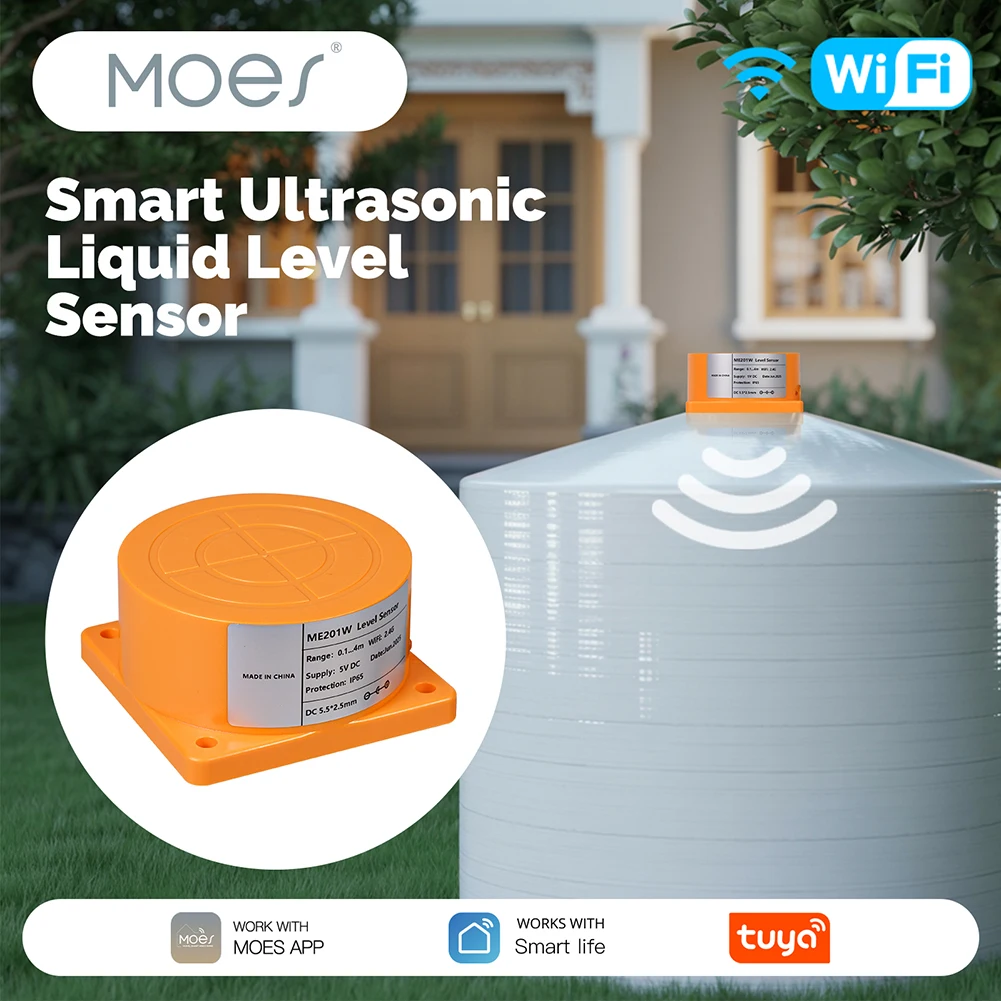 

WiFi/ZigBee Ultrasonic Liquid Level Water Tank Monitor Sensor APP Smart Tank Monitor -20°C to 70°C Operating IP65 Waterproof