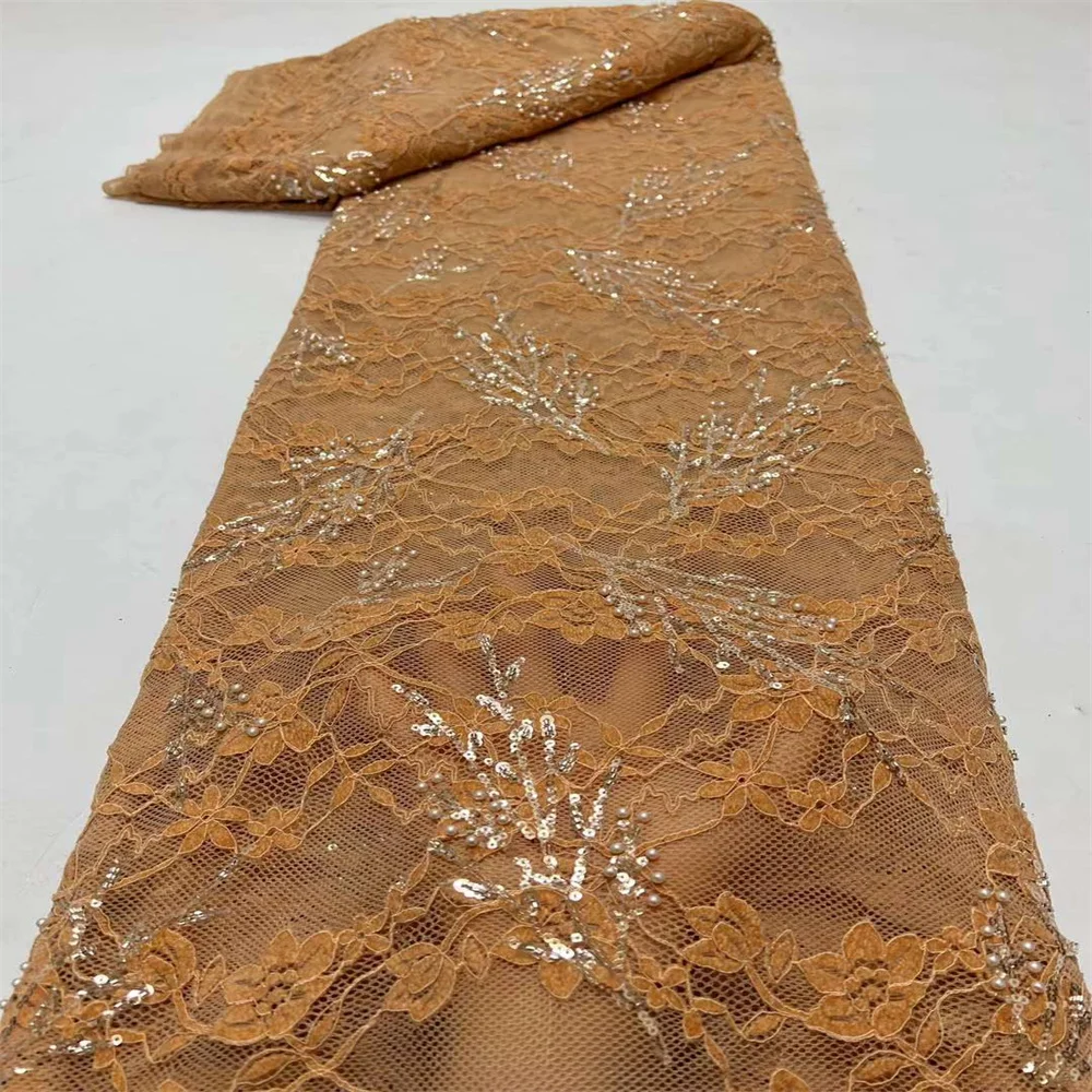 

African Net Lace Fabric 2024 High Quality French Sequins Tulle Embroidery Lace Fabric For Nigerian Bridal Party Dresses HX