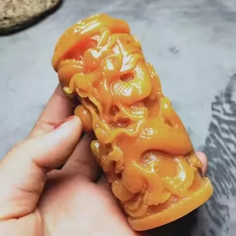 Shoushan Stone Shuanglong Play Pearl Seal Hand-carved Dragon Column Seal