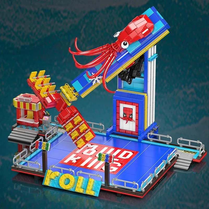 MKing 11015 Amusement Park Toys The Motorized Octopus Spin Ride Building Block Roller Coaster Brick Kids Christmas Gift