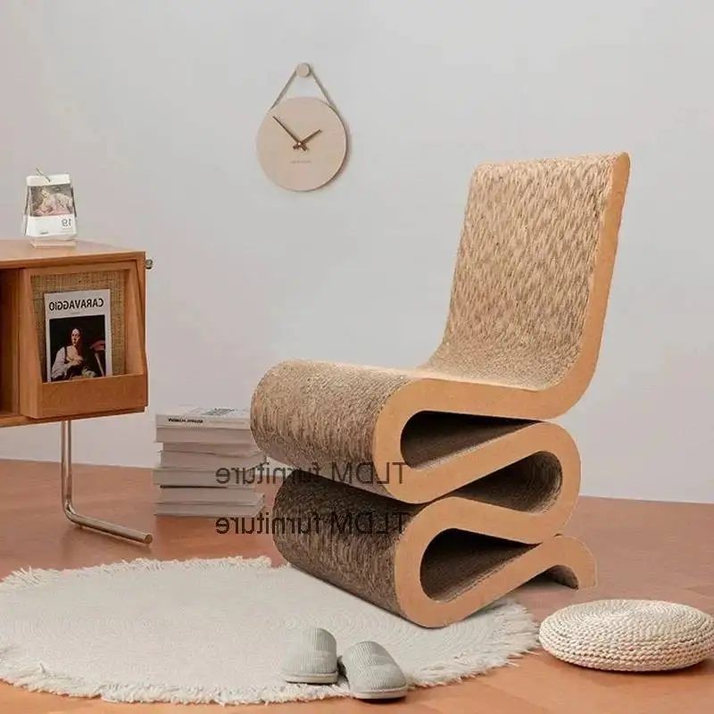 Backrest Dining Furniture Balcony Leisure Room Chairs Simple Living Coffee Shop Creative Chair Corrugated S-shaped Paper Chair D