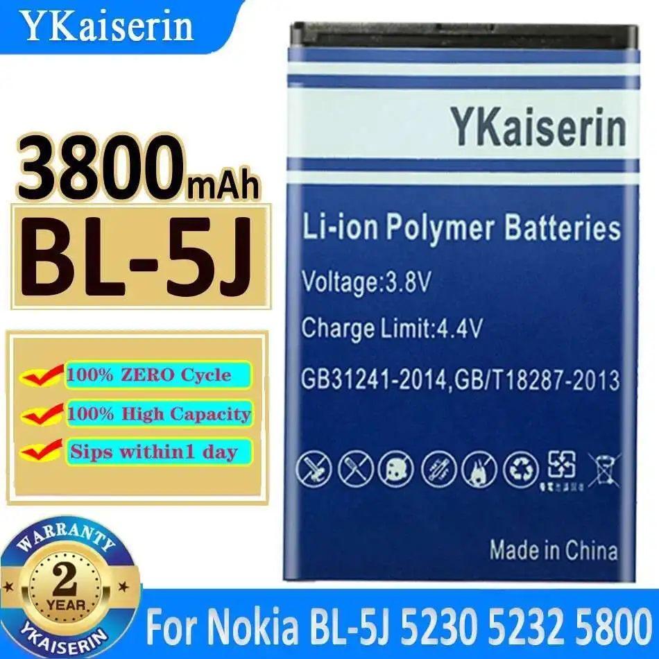 

BL-5J Mobile Phone Battery For Nokia BL 5J 5230 5232 5800 5900 C3 N900 X6 X9 BL 5J 3800mAh Lightweight