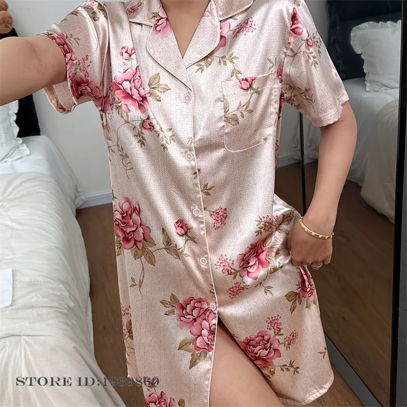 

Новая женская ночная сорочка с цветочным принтом, сексуальная короткая ночнушка с V-образным вырезом из шелкового атласа, домашняя одежда, свободная повседневная одежда для дома, нижнее белье