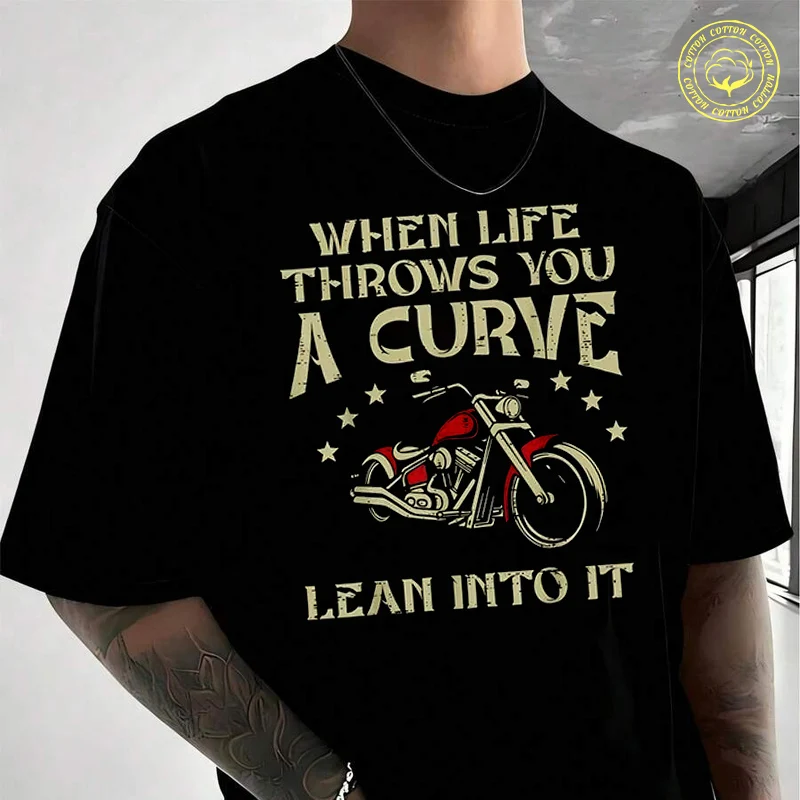 

Men Cotton T-Shirt Motorcycle Applique Print Moto T Shirt O-neck Short Sleeve Tees Fashion Hip Hop Tshirt