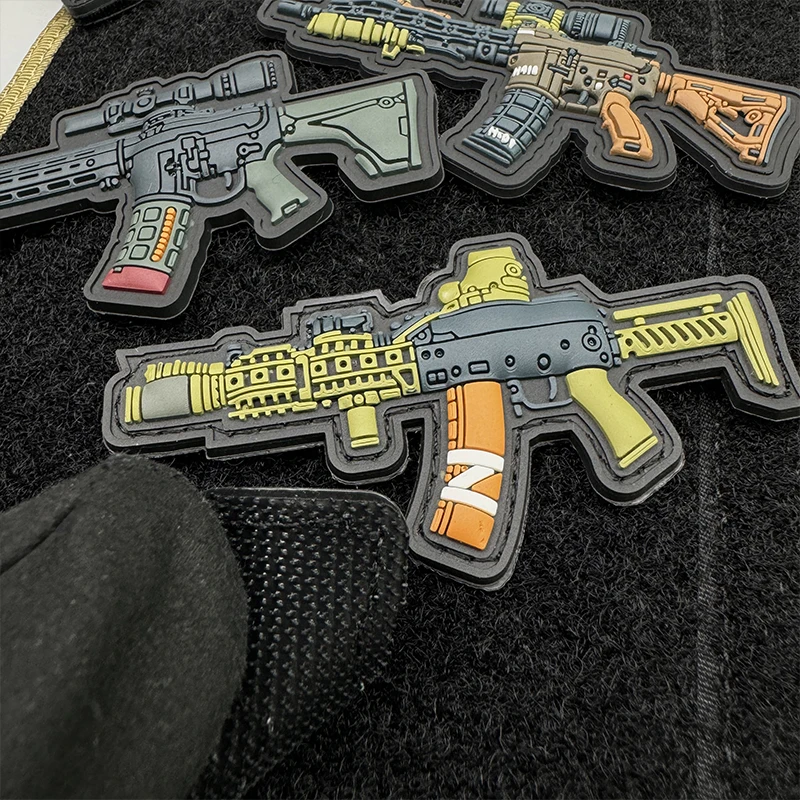 Q Version Submachine Q Version gun sniper rifle patches hook PVC Badges Soft Rubber Tactical Patch For Clothing Bag DIY Accessor