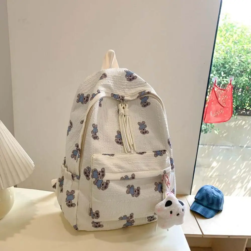 Mochila a rayas de oso de dibujos animados de animales para estudiantes, bolso de mano de Graffiti, bolso escolar de nailon con cremallera, bolso de hombro a rayas para adolescentes