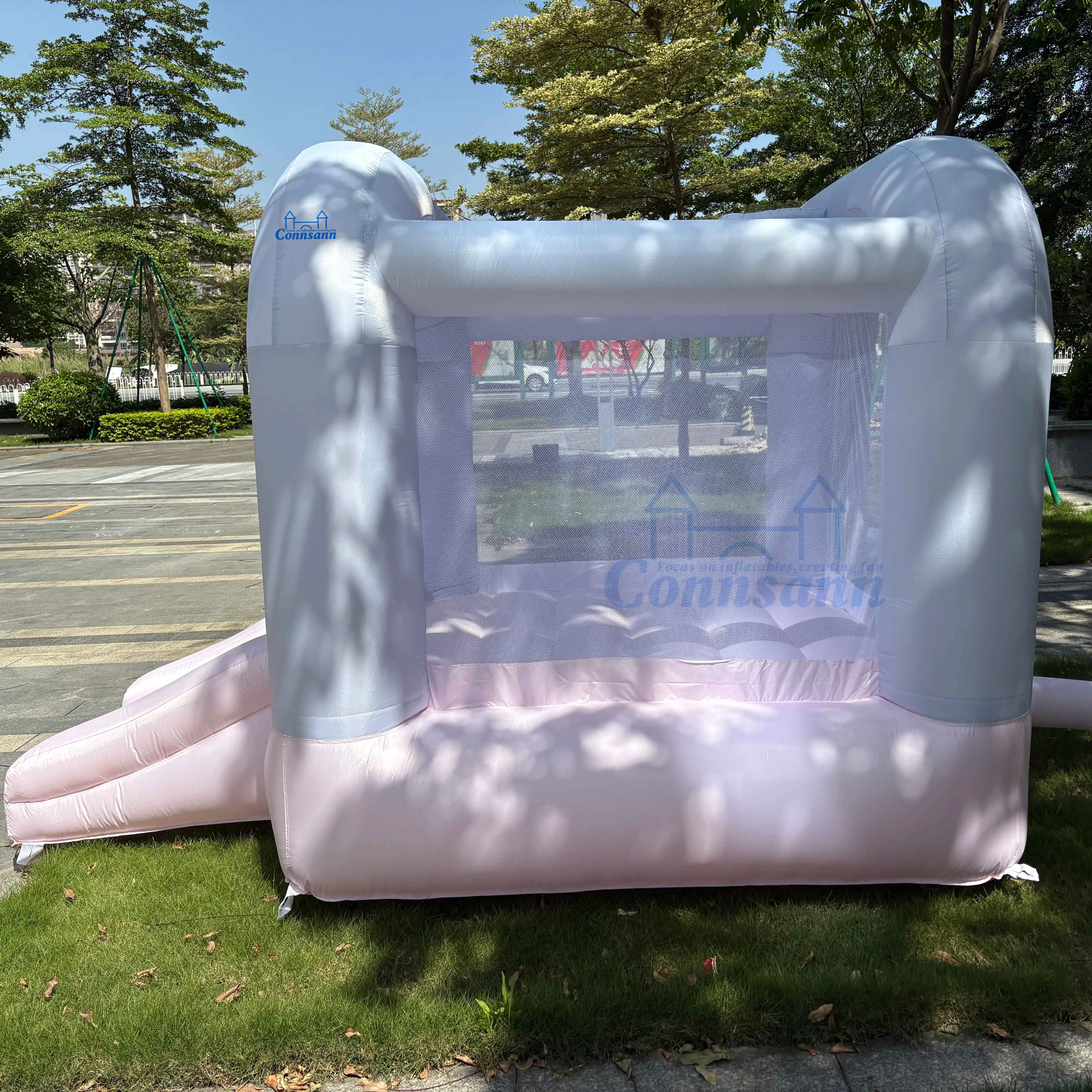 منزل ترتد على شكل قوس وردي بطول 8 أقدام، متعة قابلة للنفخ عالية الجودة للأطفال، مثالي للحفلات والتجمعات، تصميم ملون لا نهاية له