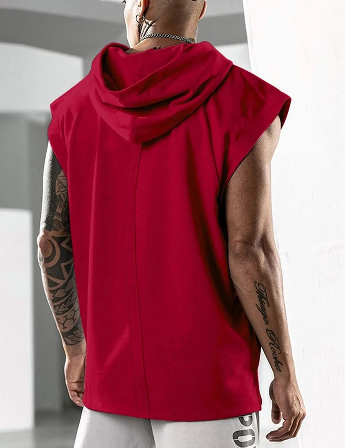 2023 Hooded Solid Color New Men\'s Casual Pullover Sports Men\'s T-shirt Sleeveless Men\'s Waistcoat Loose