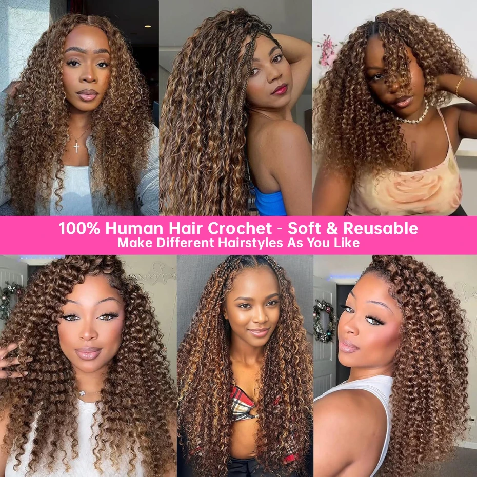 Miracle Knots Feather Crochet Hair Highlight Colored Deep Wave 100% Human Hair Pre Looped Pre-braided Feathered Crochet Invisible Knots Raw Vietnamese Human Hair Natural Deep Curly Bundles Locs Boho Braids Free Shipping view 8