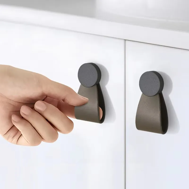

1PCS Cowhide Handle Drawer Tatami Wardrobe Nordic Light Luxury Pull Ring Leather Door Opening Leather Cabinet Door Handle