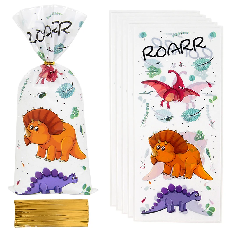 25/50pcs Dinosaur Party Candy Gift Bags Roar Dino Safari Jungle Animals Biscuit Packing BagKids Birthday Supplies Baby Shower