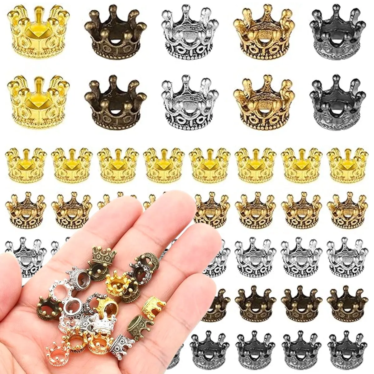 15Pcs Mini Vintage Alloy Crown Figurines, Antique Metal Tiny Ornaments, Multipurpose DIY Decor Accessories ZSY