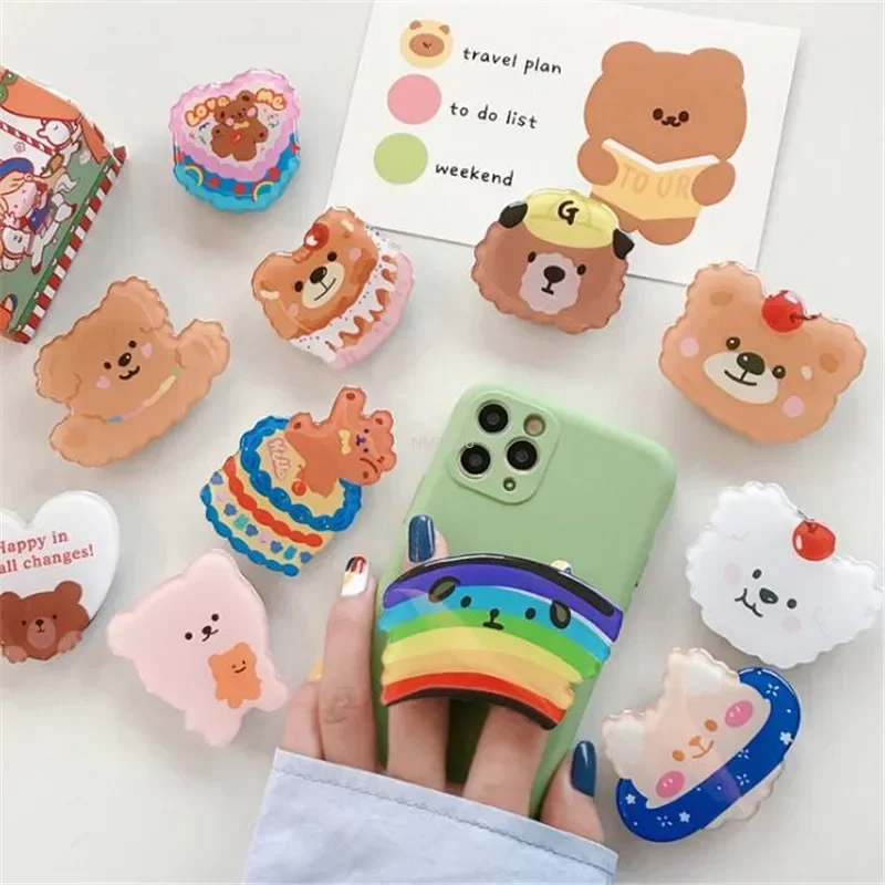 Cartoon Cute Animal Bear Expanding Stand Grip Mobile Phone Holder for IPhone 15 14 13 Samsung Pocket Socket Griptok Flip Bracket