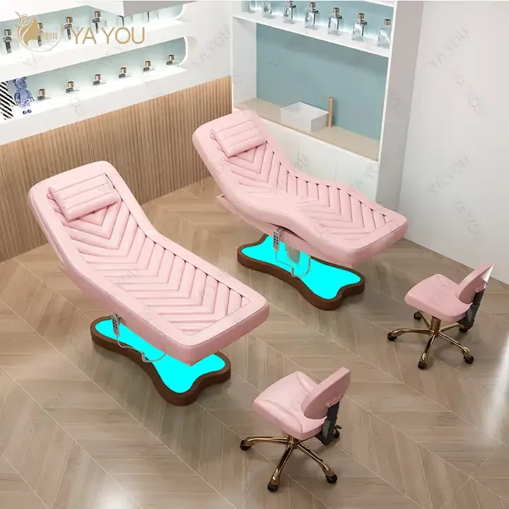 Pink 3 Motor Electric Facial Table with LED Light Base for Spa Treatments