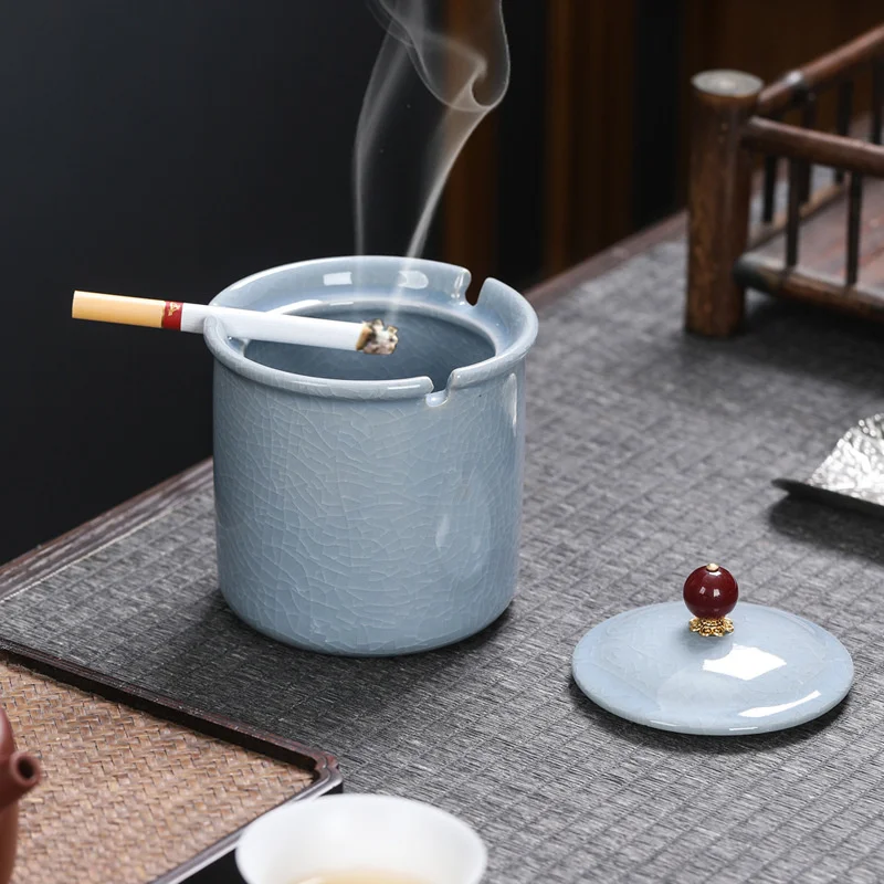 Ashtray With Lid Ceramic Anti Fly Ash Large Ashtray Personalized Trendy Office Windproof Ashtray