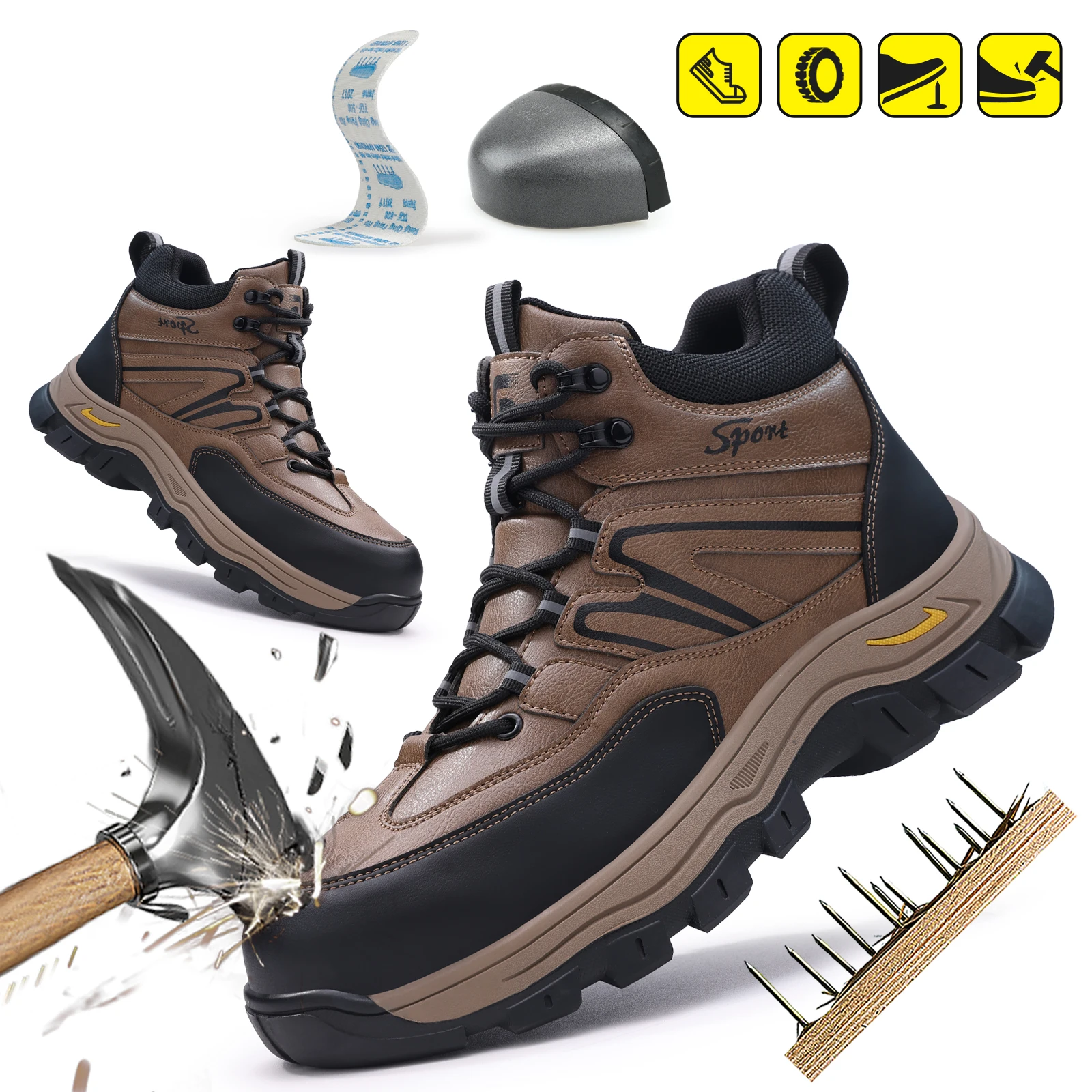 

Мужские рабочие ботинки GUYISA с защитой от ударов и проколов, с резиновой подошвой, стильные и универсальные.