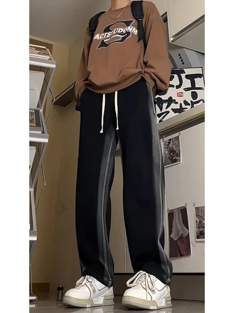 Waed Vintage Straight Leg Men's Sweatpants Drapey High Street Hiphop Dance Design Sensation Spor Long Trousers