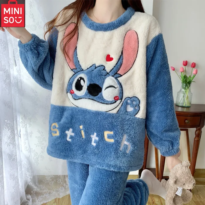 MINISO's new thick coral fleece cute cartoon casual large-size home wear flannel set