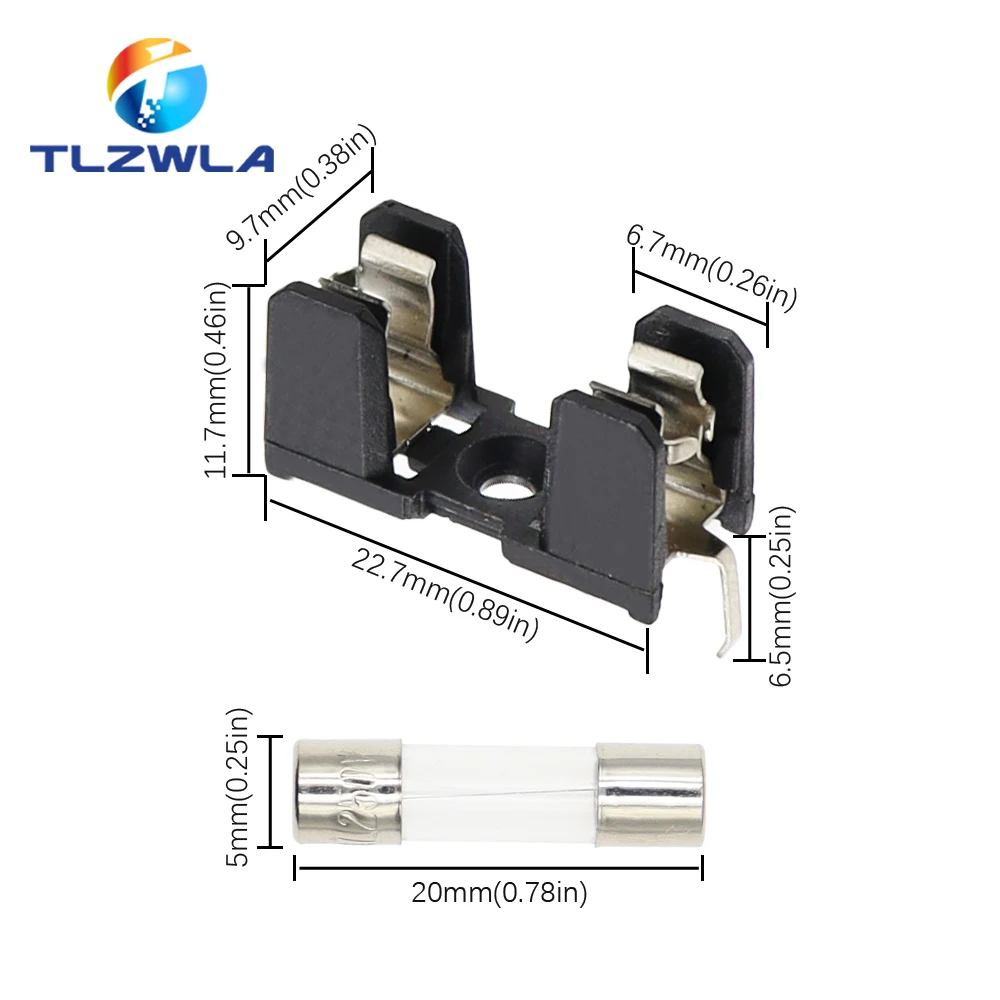 5PCS 5X20MM Fuse Holder 10A250V PCB Panel Mounting High Temperature Resistance Fuse Boxes