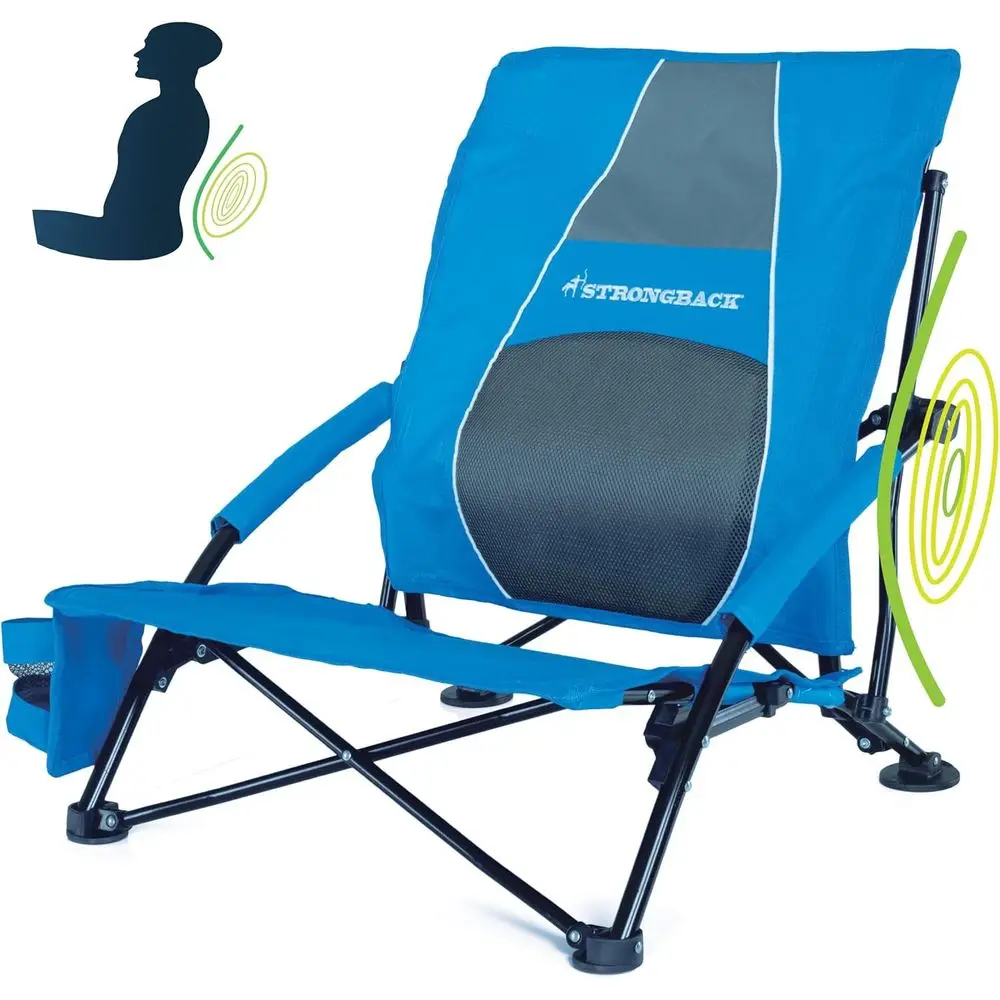 

Durable Low Gravity Beach Chair with Lumbar Support - Heavy Duty Recliner for Sand, Travel, and Outdoors - Blue