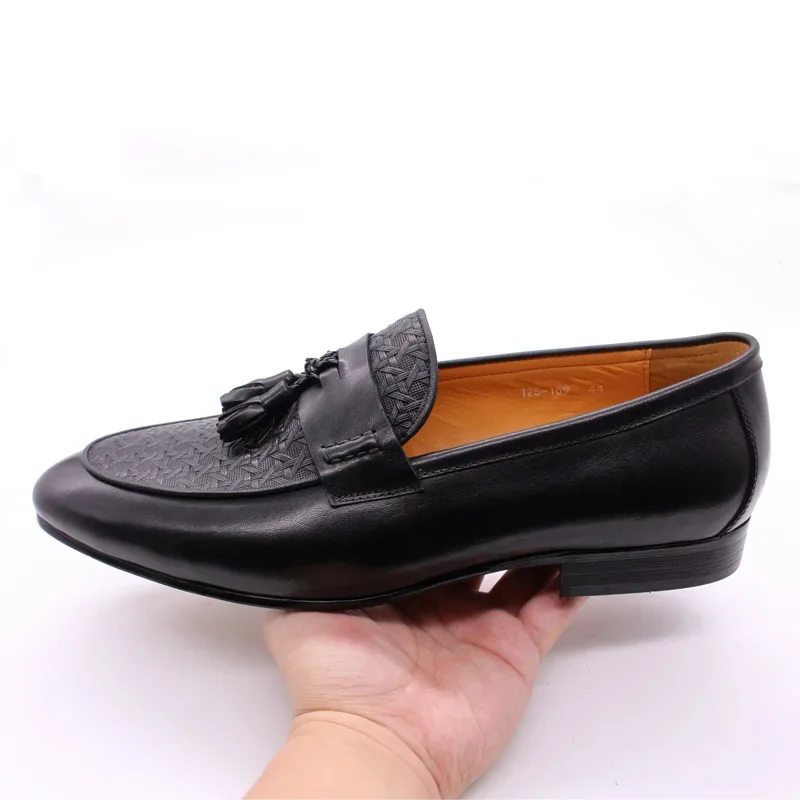 FELIX CHU Men\'s Genuine Leather Tassel Loafers Italian Luxury Fashion Slip-On Dress Shoes for Parties Weddings Casual Wear