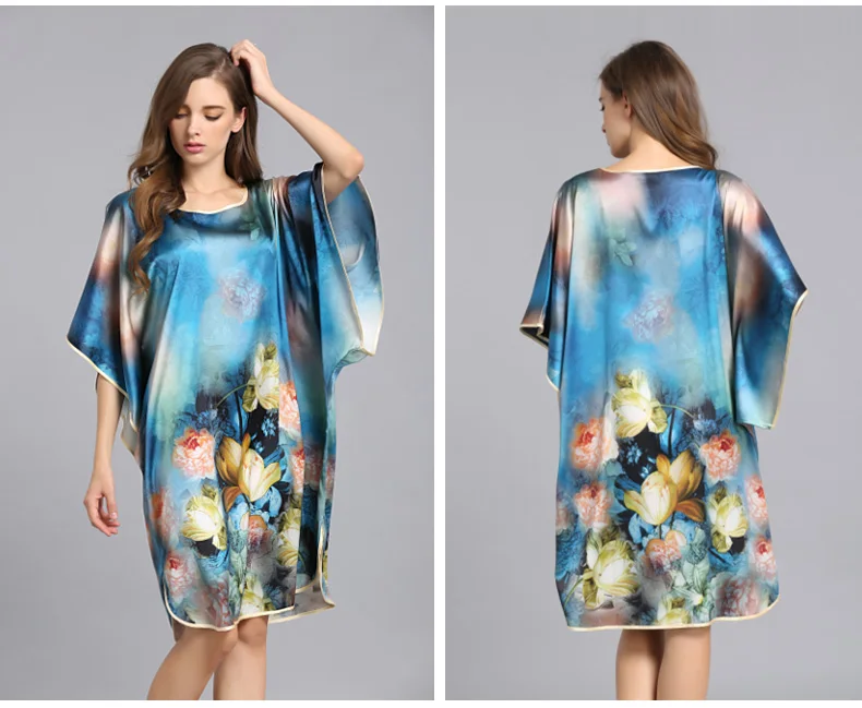 Flower Print,19MM Real Silk Nightgown for Women,Retro Elegant Loose Oversize Pajamas Dress,2024 Spring Summer New,P42122QM