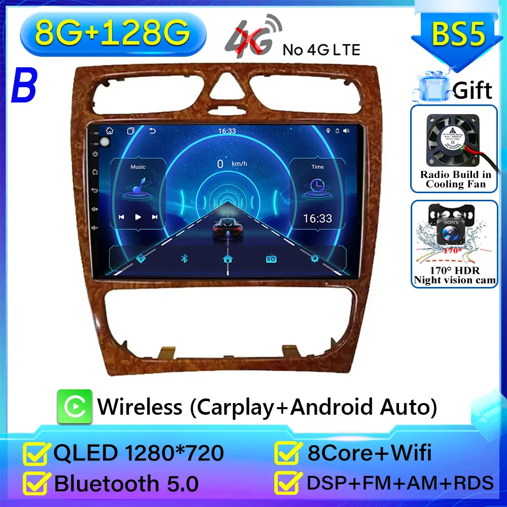 Autoradio Carplay Voor Mercedes Benz C-Klasse W203 C200 C320 C350 CLK W209 2002-2005 navigatie GPS Android Auto 5G Wifi Geen 2din