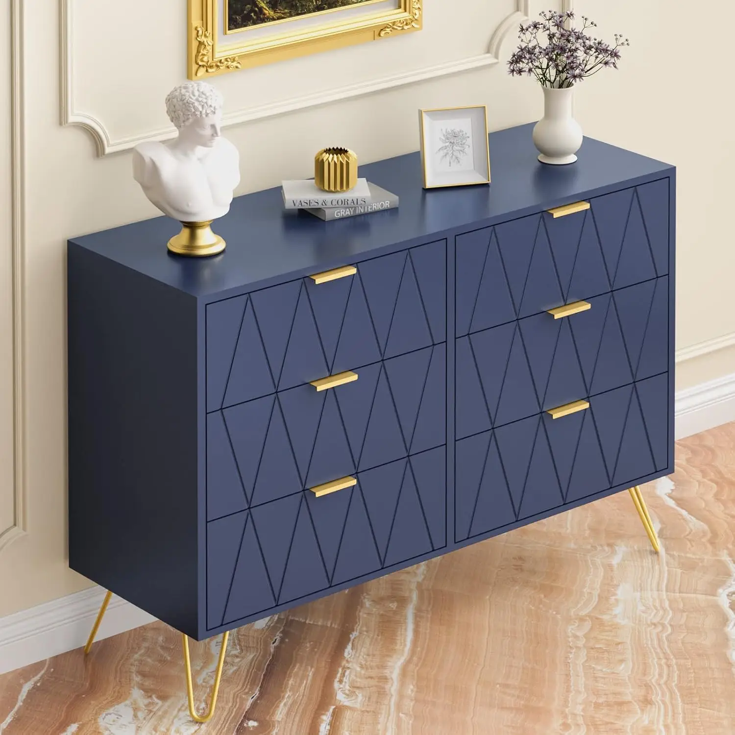 6 Drawer Dresser,Modern Dresser Chest with Wide Drawers and Metal Handles,Wood Storage Chest of Drawers for Bedroom