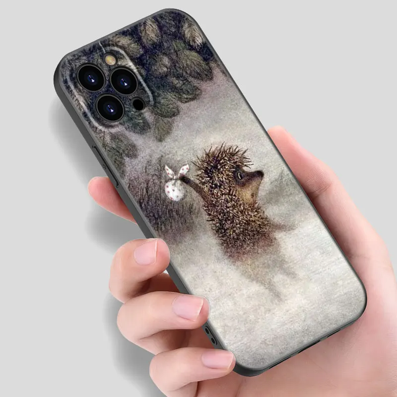 Hedgehog in the Fog Black Silicone Phone Case For Apple iPhone 12 13 Mini 11 14 15 Pro Max 7 8 Plus X XR XS SE 2020 2022