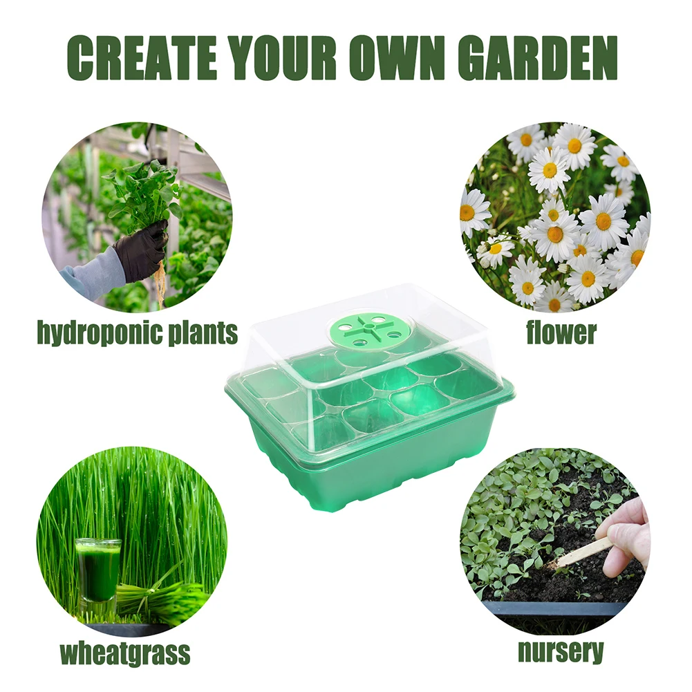 صينية بداية البذور ذات 12 فتحة مع قبة رطوبة للنباتات العصارية (أخضر) #2