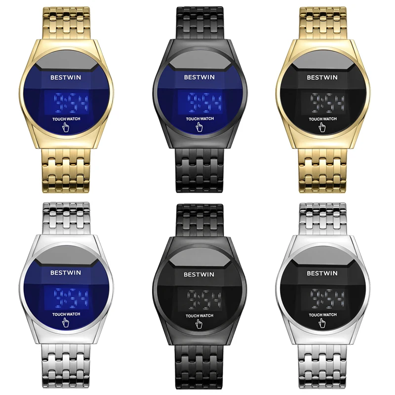 Stylish Casual Men's Fashion LED Touch Screen Round Electronic Watch Waterproof Male Wristwatch Suitable For Daily Wear Outdoor