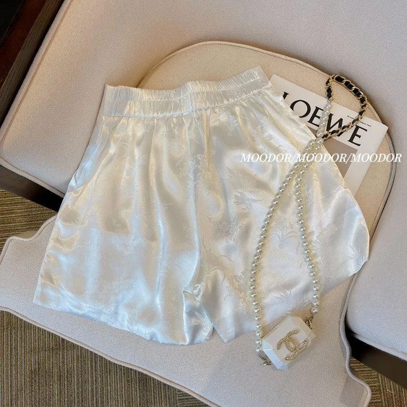 

Chinese Style Jacquard Ladies Loose Wide Leg Women Summer Fashion Temperament Solid Color Straight Trend All-match Casual Shorts